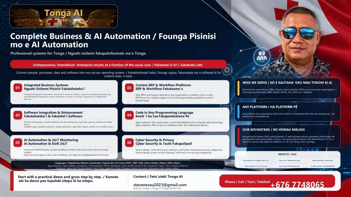 Tonga AI complete business and AI automation banner